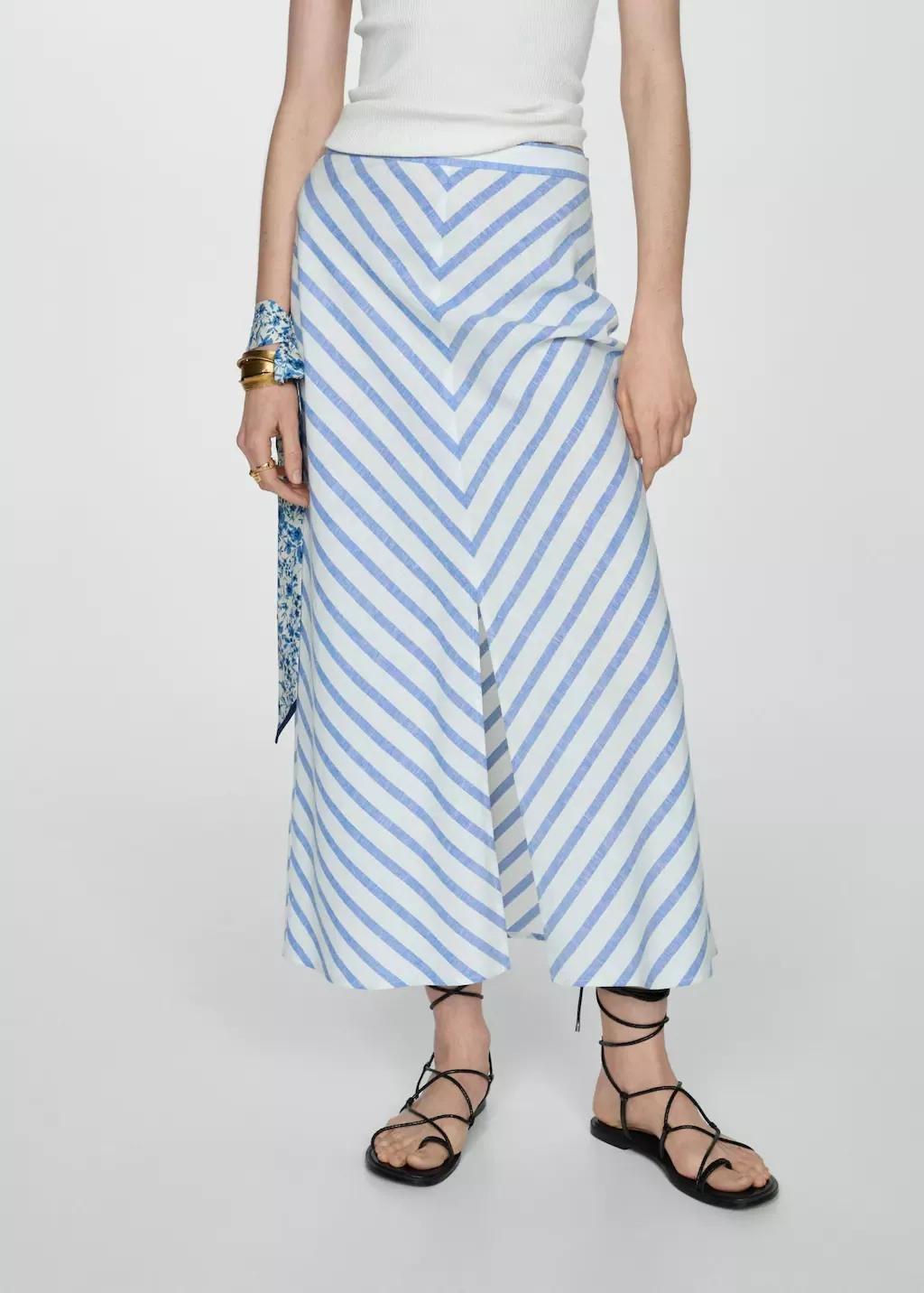 White Printed Skirt With Slit, , large image number 0