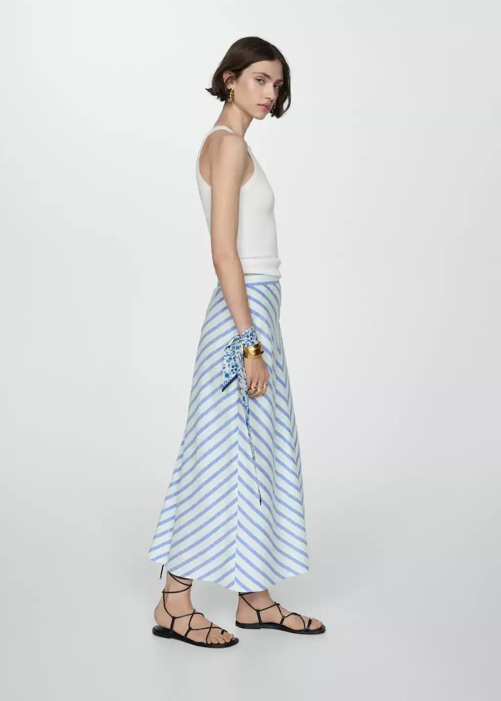 White Printed Skirt With Slit, , large image number 1
