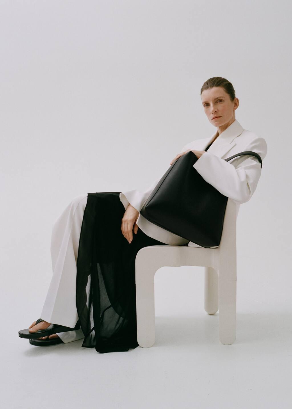 Black Plain Handmade Shopper Bag, Black, large image number 6