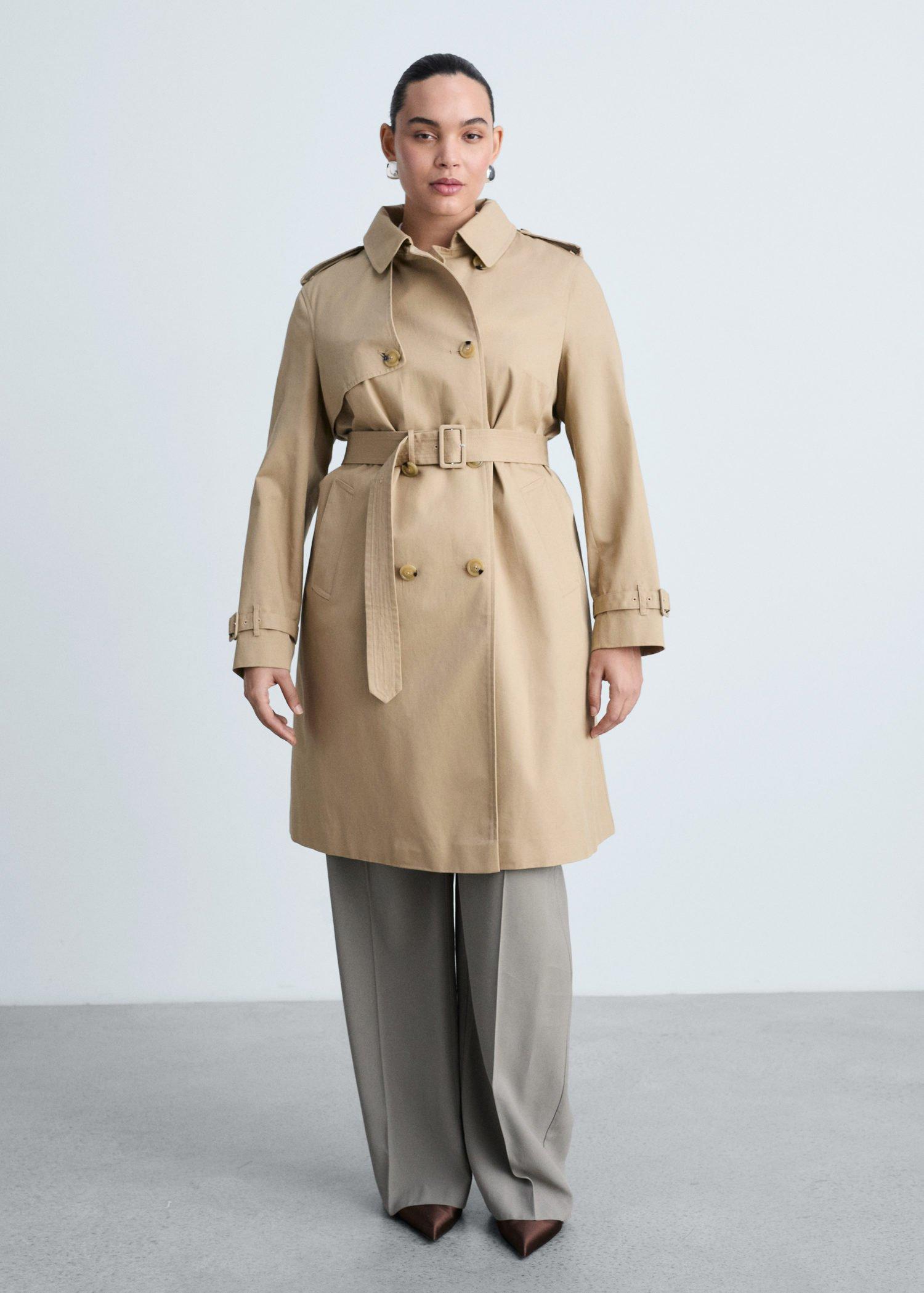Beige Classic Trench Coat With Belt, , large image number 0