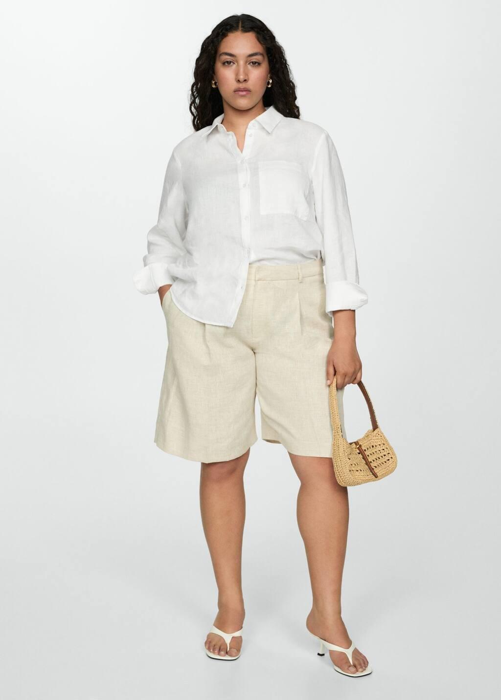 White Pocket Linen Shirt, , large image number 2
