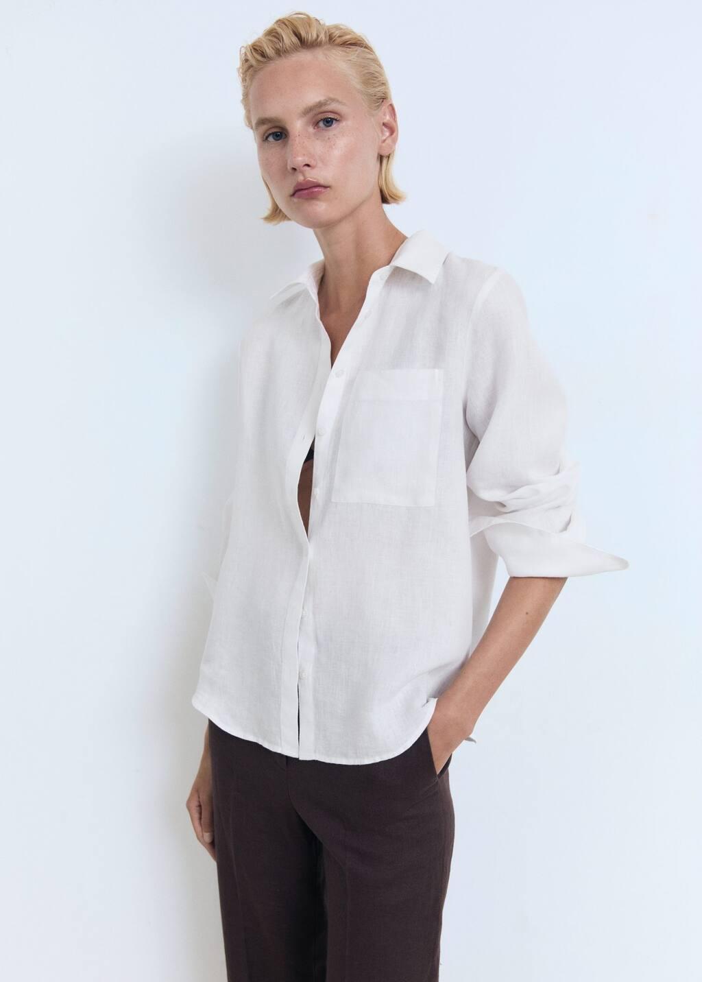 White Pocket Linen Shirt, , large image number 3