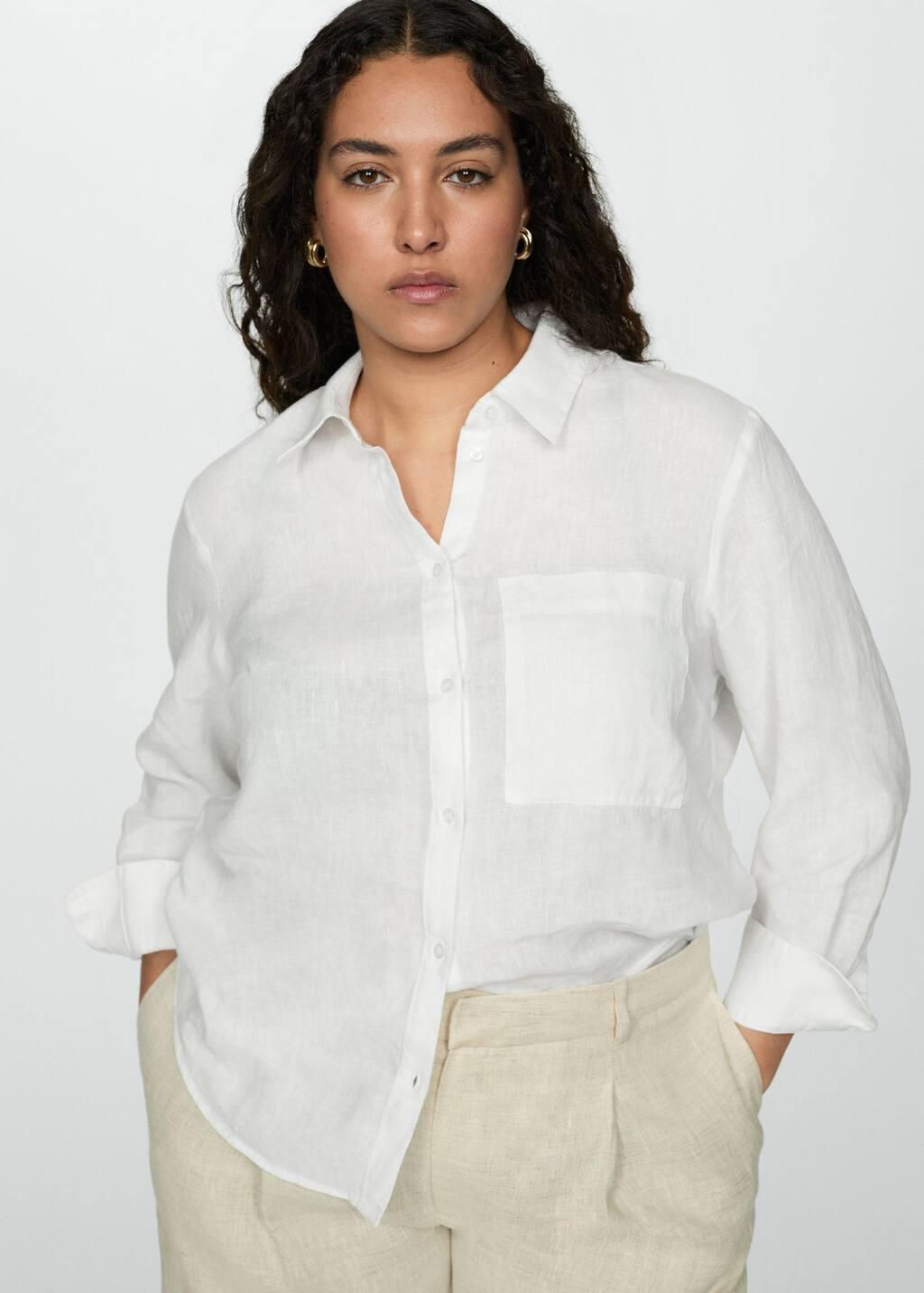 White Pocket Linen Shirt, , large image number 6
