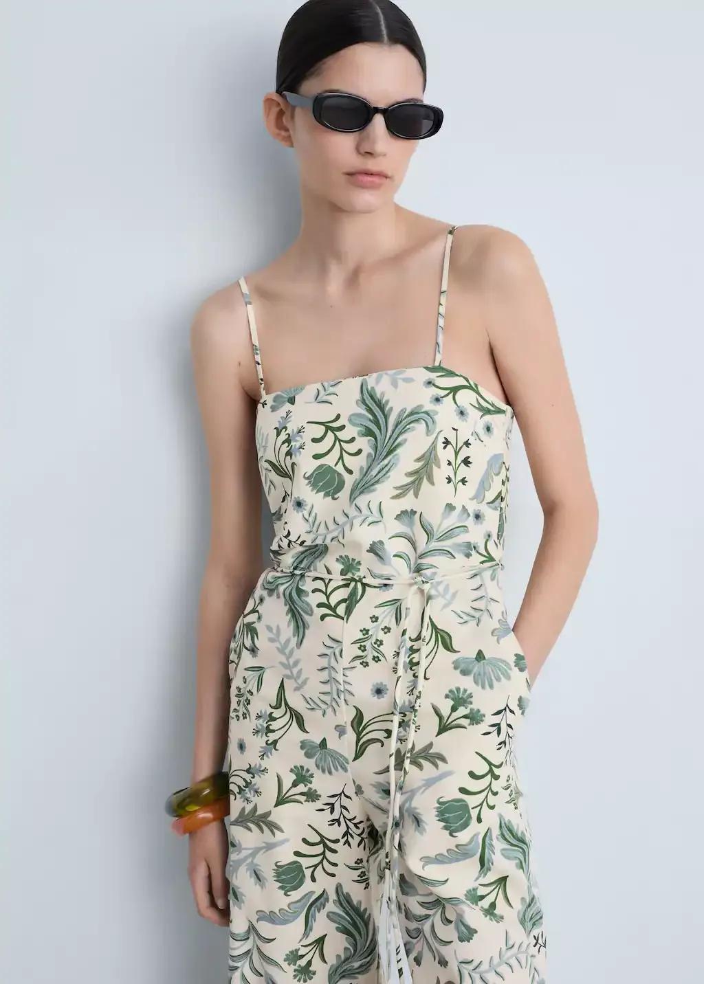 Beige Printed Jumpsuit With Bow, , large image number 0