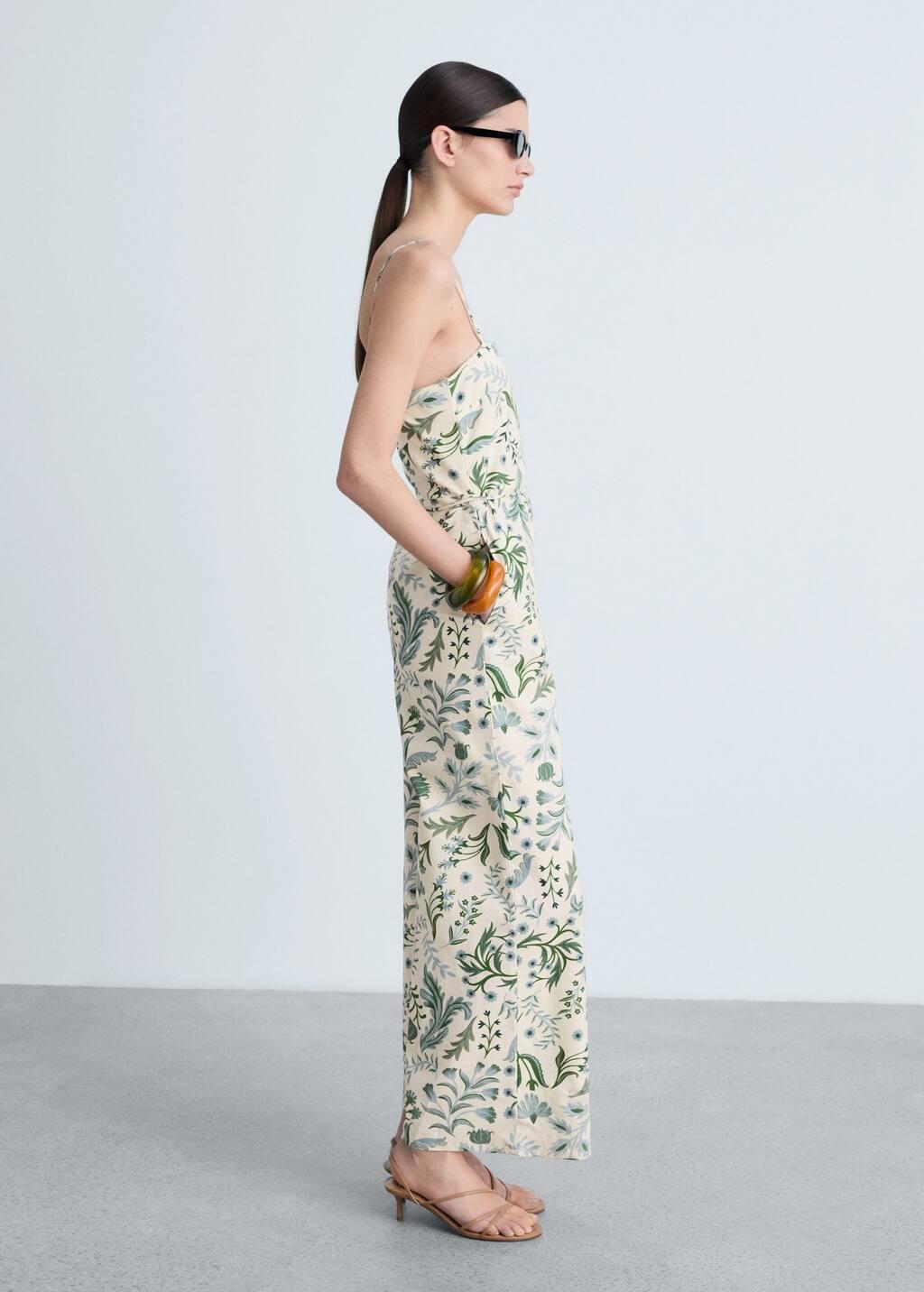 Beige Printed Jumpsuit With Bow, , large image number 1