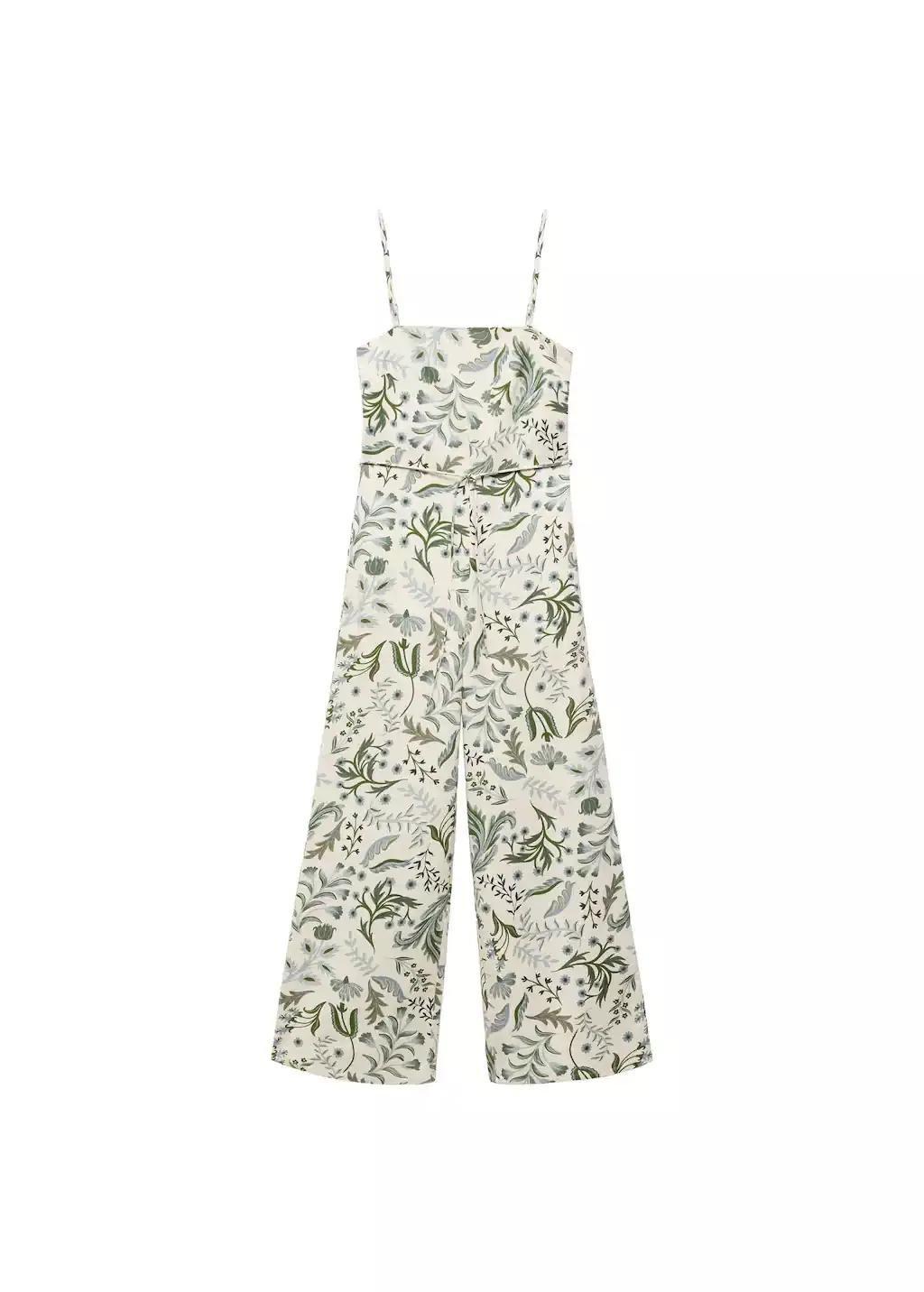 Beige Printed Jumpsuit With Bow, , large image number 3