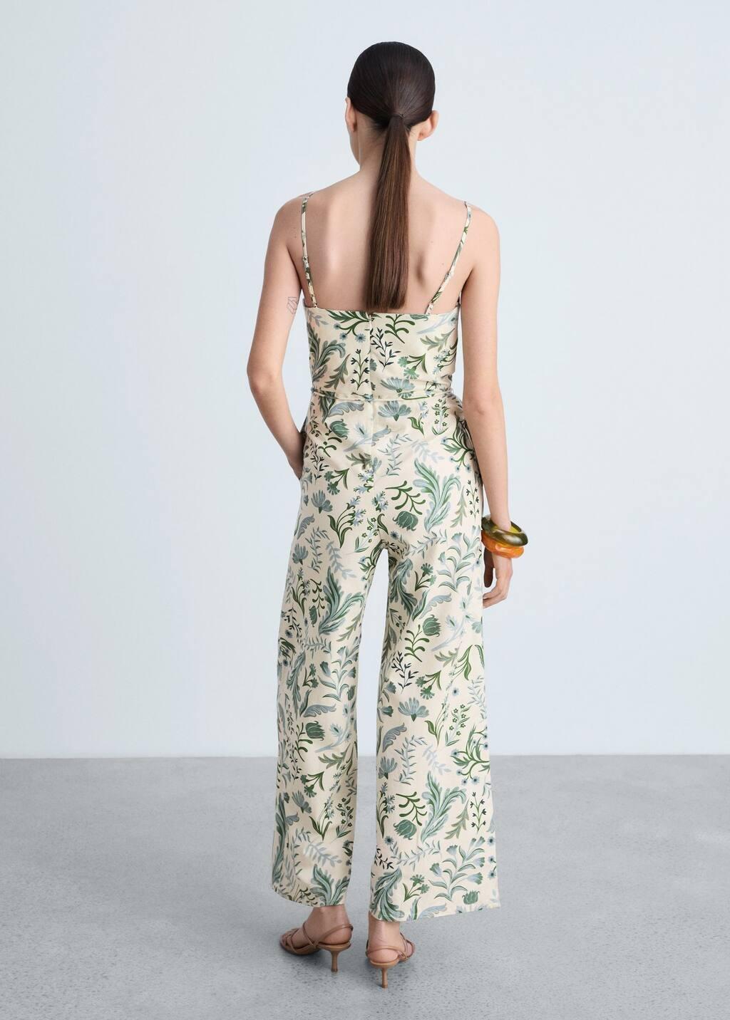Beige Printed Jumpsuit With Bow, , large image number 6