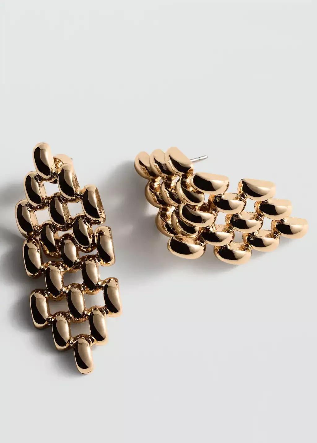 Gold Link Earrings, Gold, large image number 1