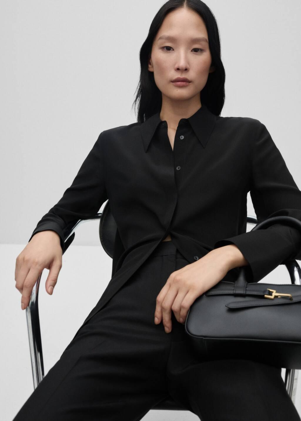 Black 100% Silk Shirt, , large image number 1