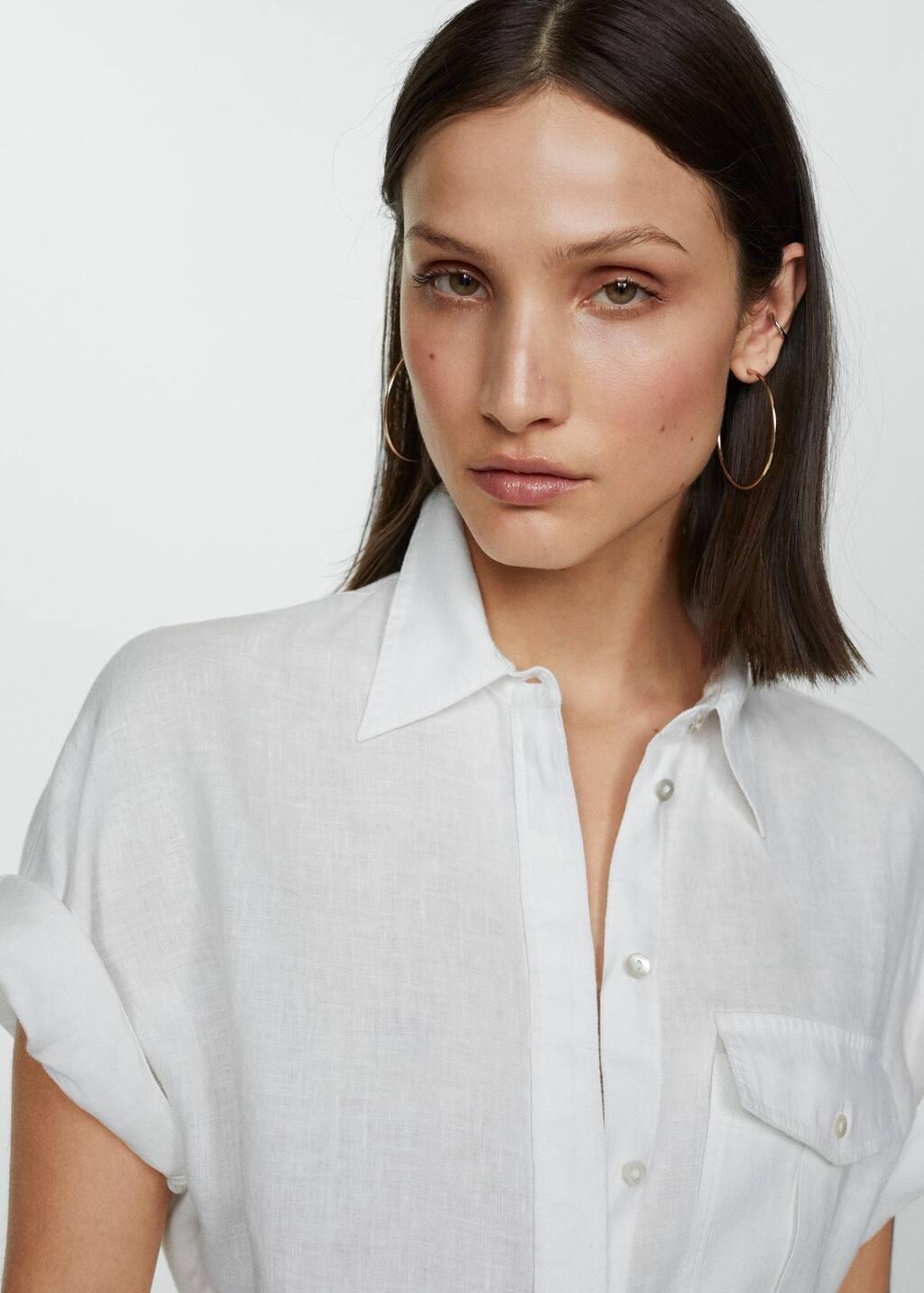 White Pocket Linen Shirt, , large image number 1
