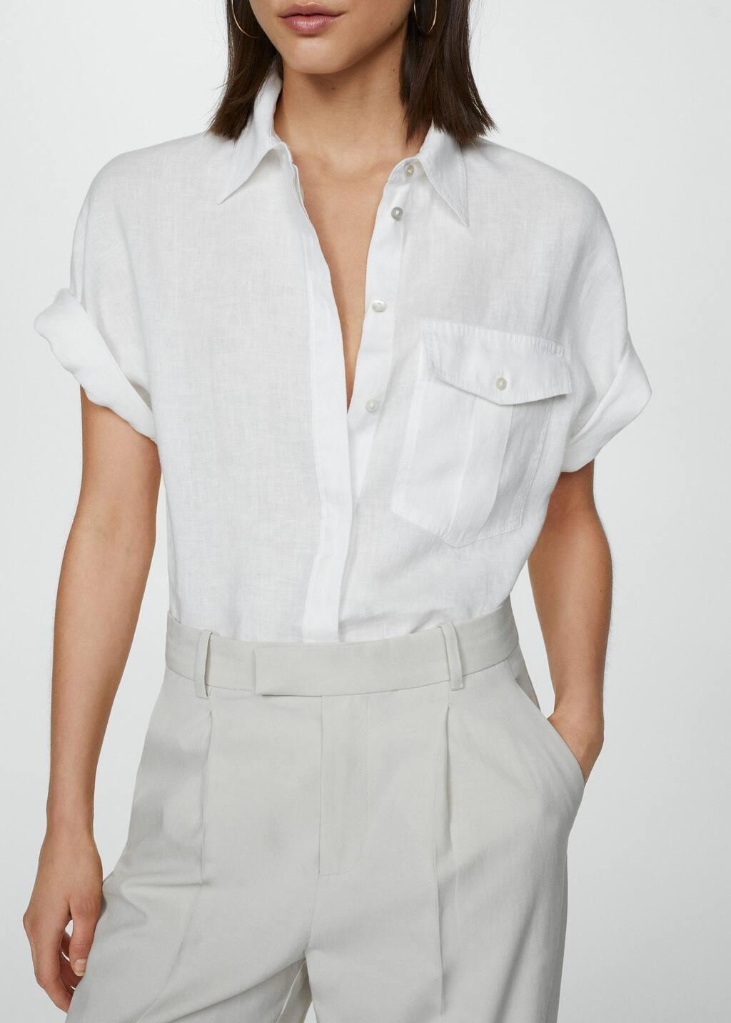 White Pocket Linen Shirt, , large image number 2