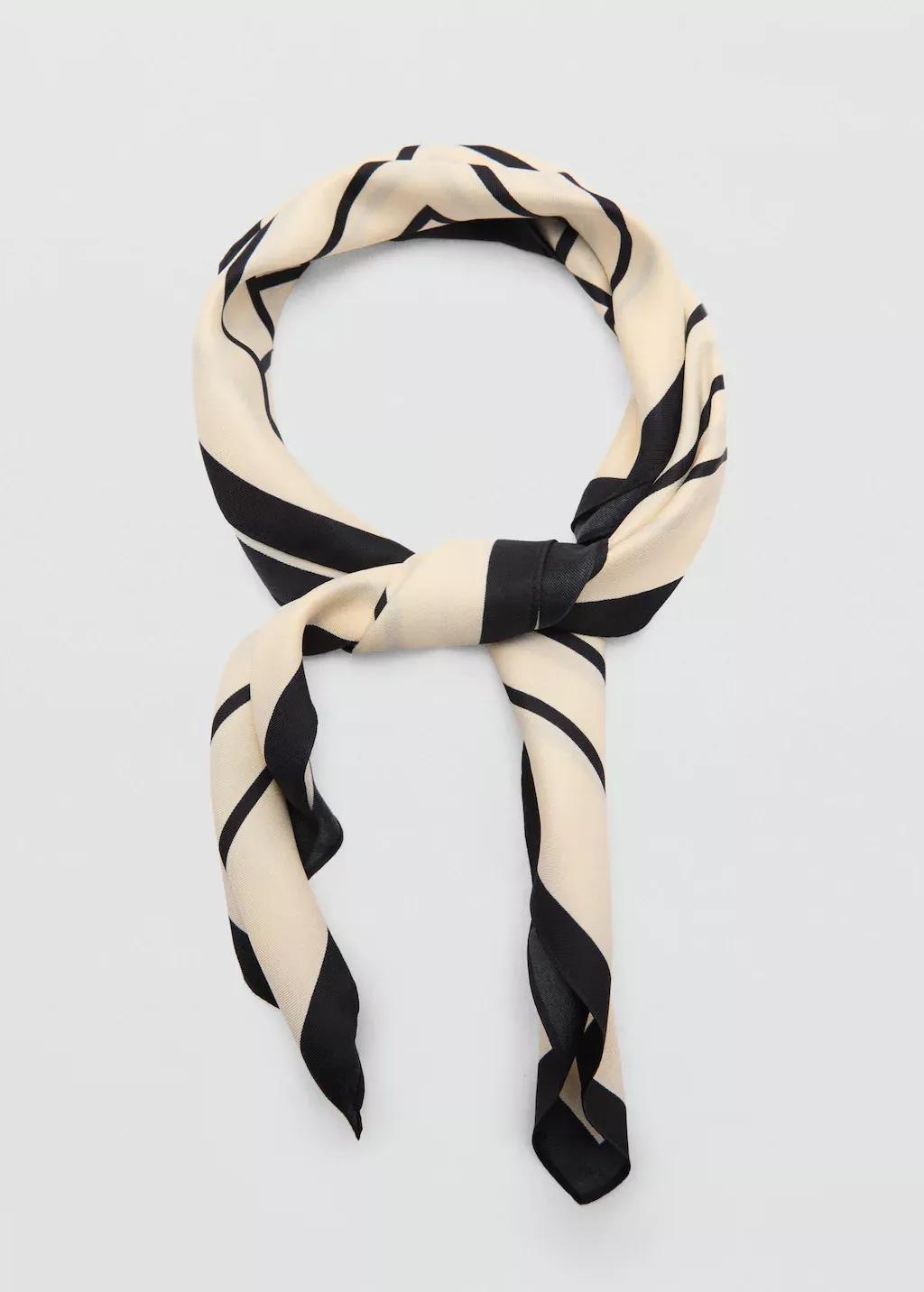 Cream Scarf With Geometric Print Pattern, , medium