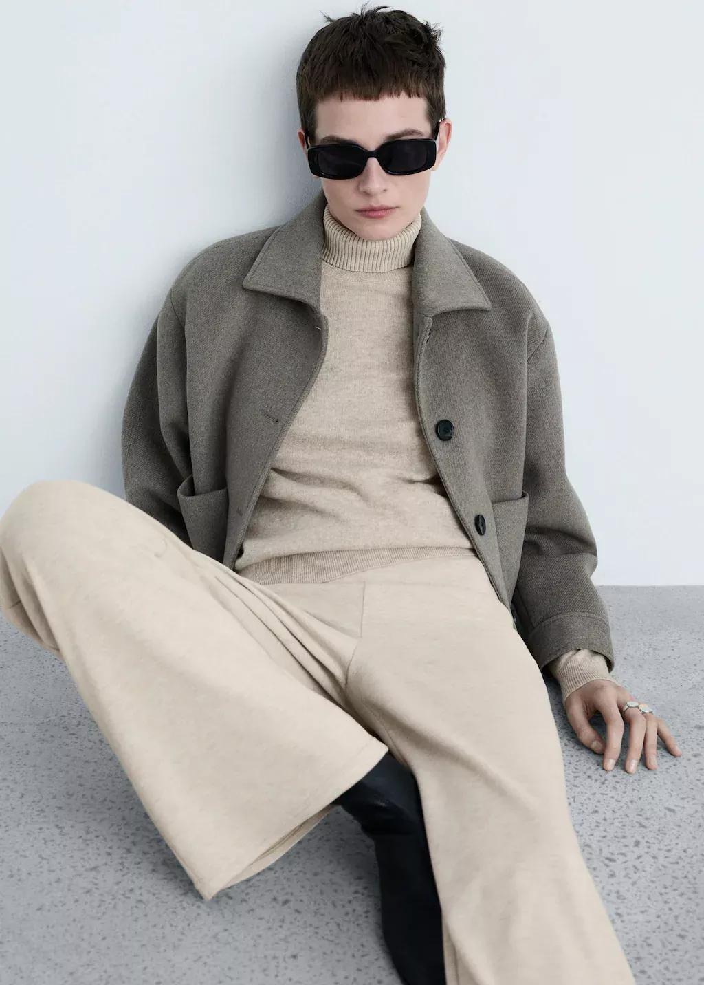 Beige Fine-Knit Wide Leg Trousers, , large image number 1