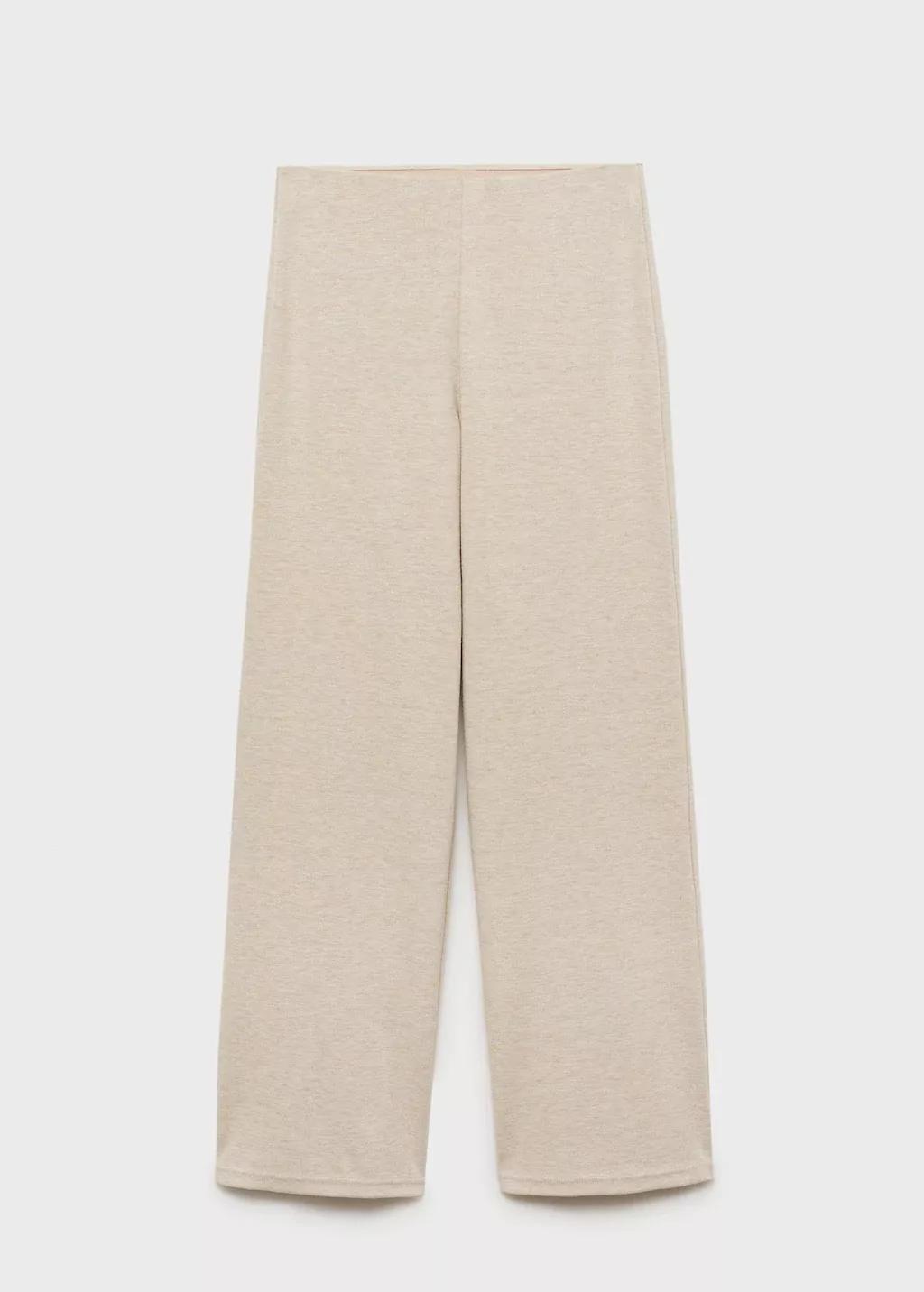 Beige Fine-Knit Wide Leg Trousers, , large image number 4