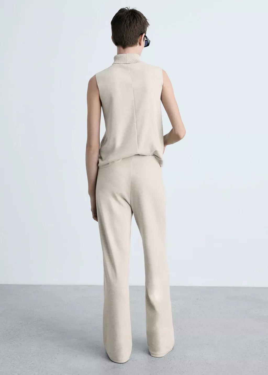 Beige Fine-Knit Wide Leg Trousers, , large image number 5