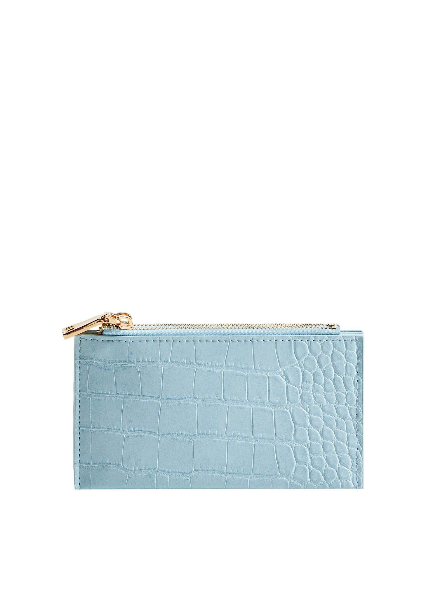 Light Pastel Blue Croc-Effect Zipper Purse, Women, , large image number 0