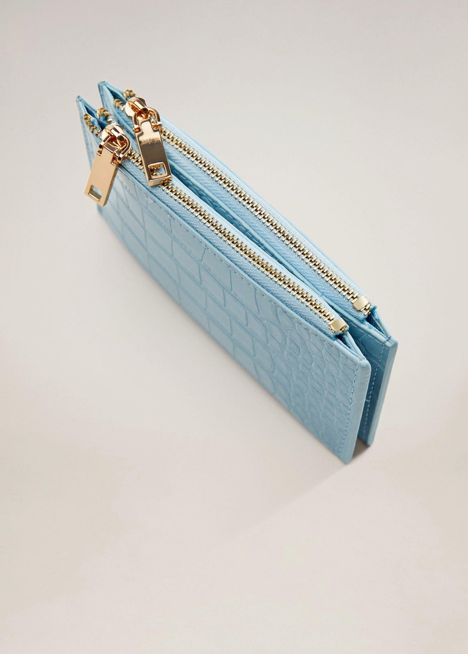 Light Pastel Blue Croc-Effect Zipper Purse, Women, , large image number 1