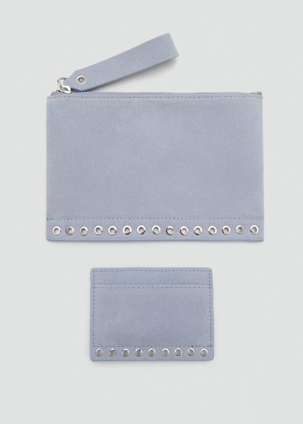 Blue Die-Cut Leather Card Holder, Light-Pastel Blue, large image number 2