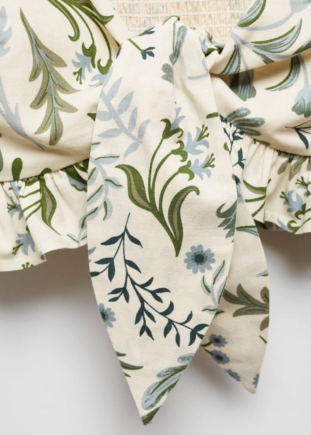 Beige Printed Crop Top With Bow, , large image number 4