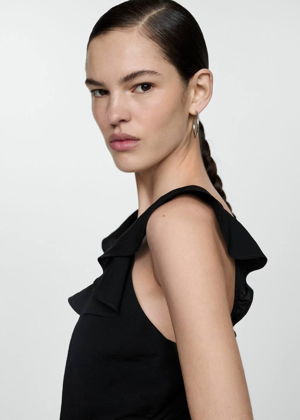 Black Long Jumpsuit With Tassel Belt, , large image number 1