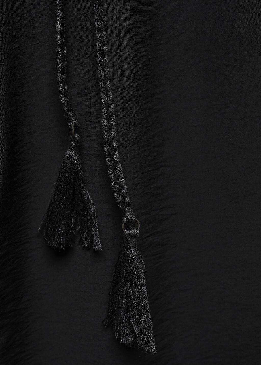 Black Long Jumpsuit With Tassel Belt, , large image number 2