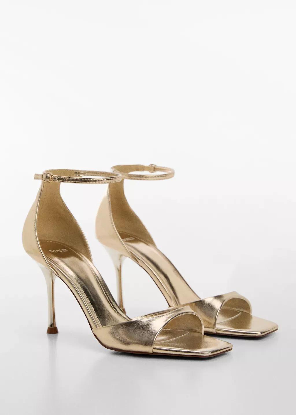 Gold Sandal With Heel In Metallic Look, , medium