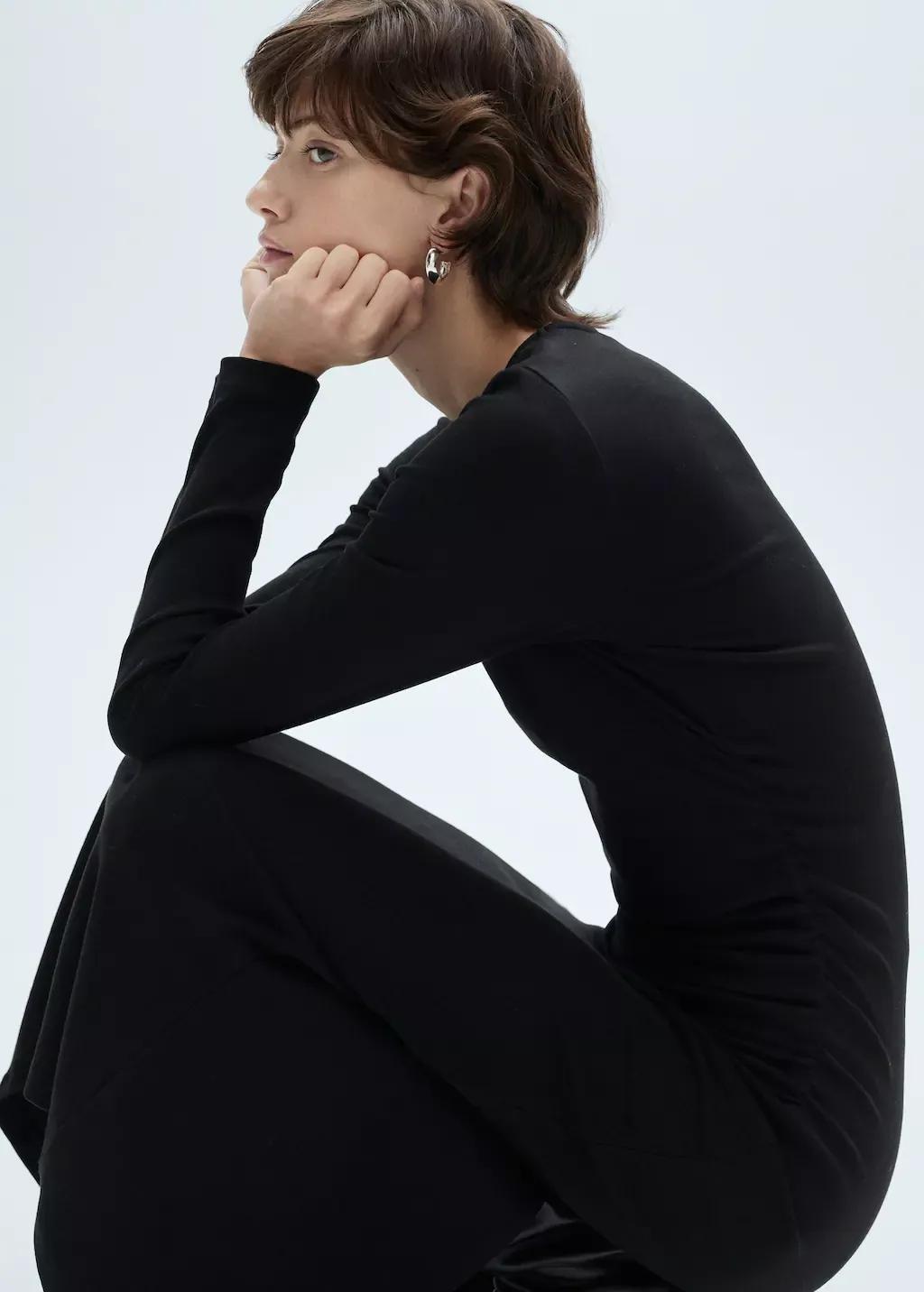 Black Cotton Midi Dress, , large image number 1