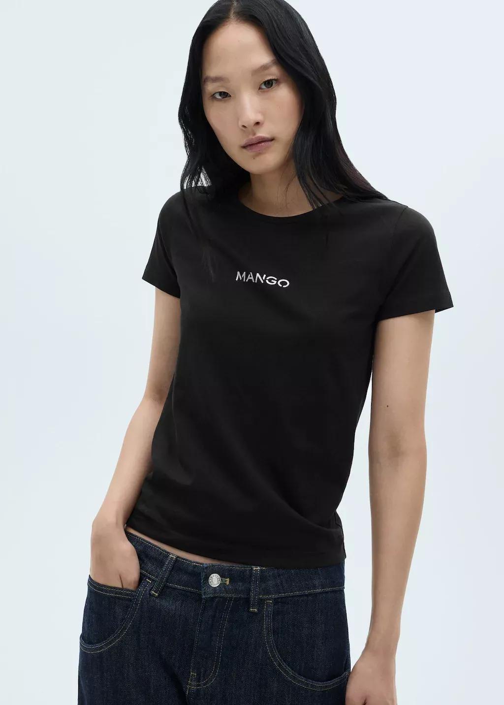 Black Logo Print Cotton T-Shirt, , large image number 0