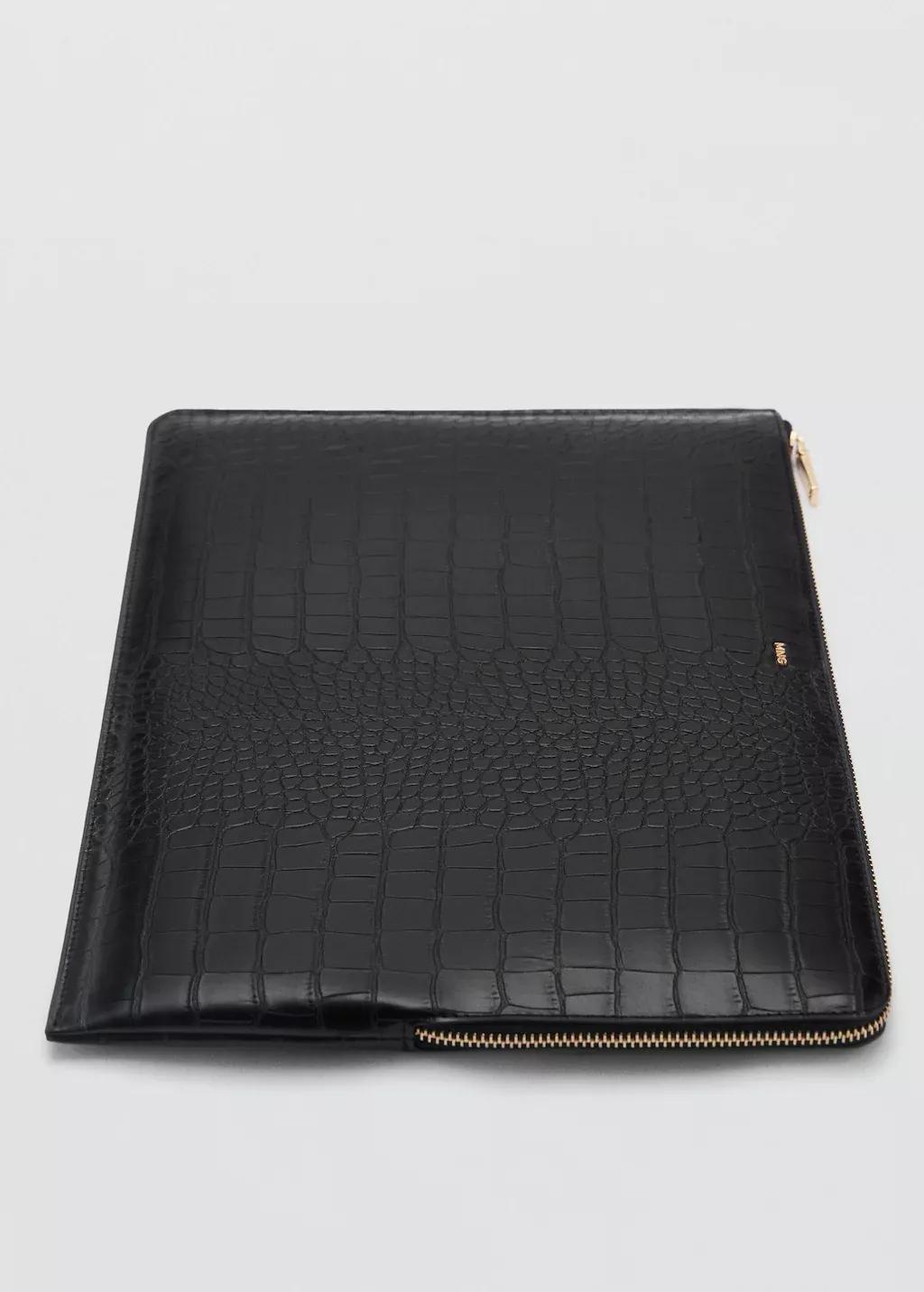 Black Croco Leather Effect Laptop Case, Black, large image number 0