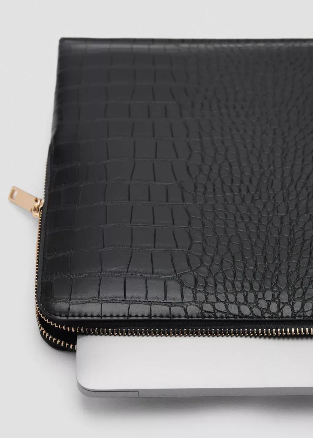 Black Croco Leather Effect Laptop Case, Black, large image number 2