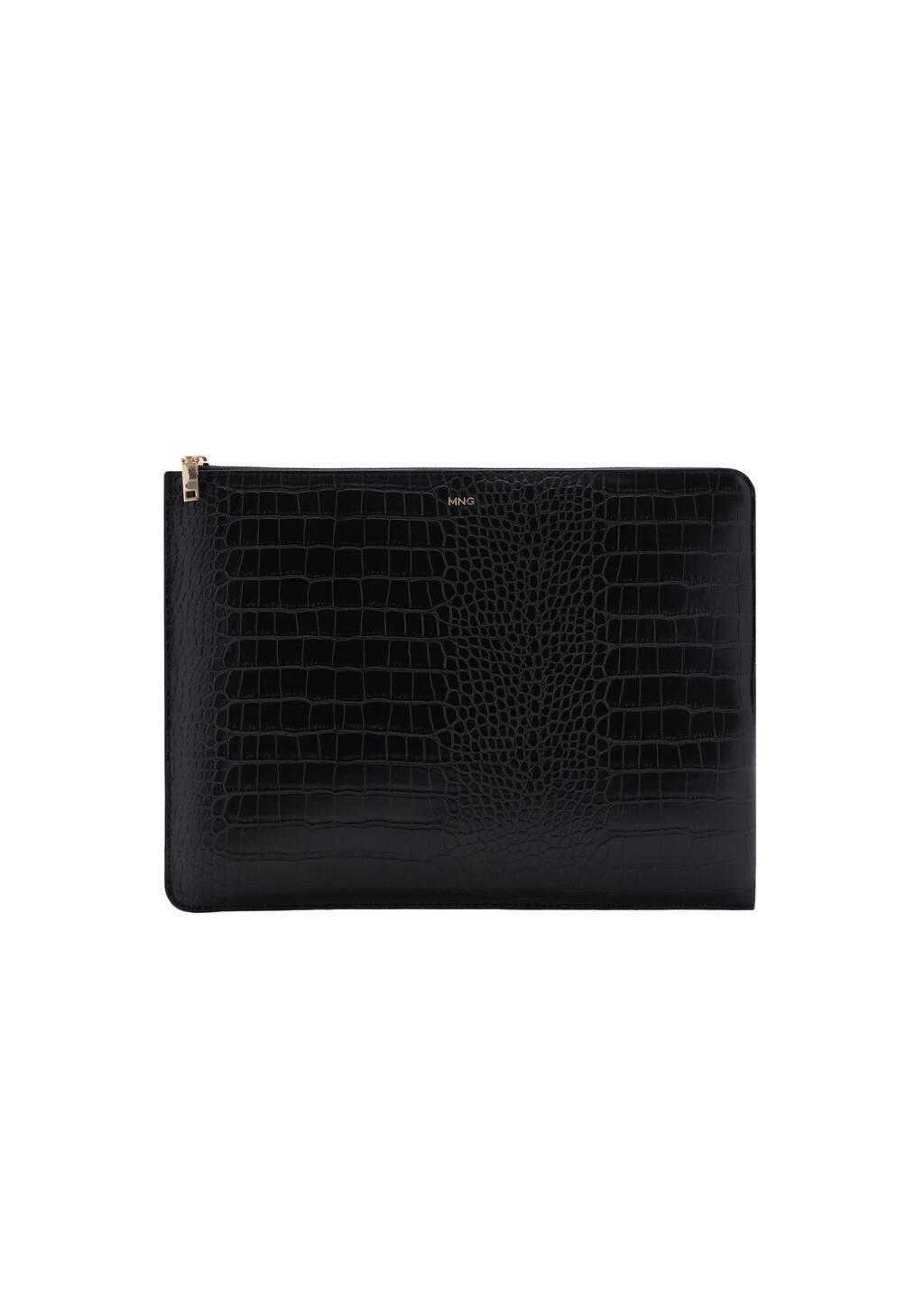 Black Croco Leather Effect Laptop Case, Black, large image number 3