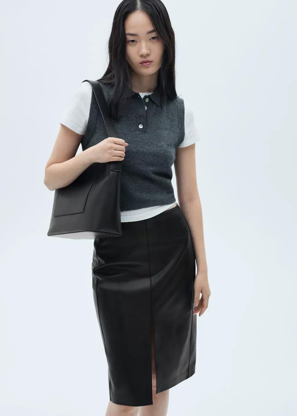 BLACK Faux-leather pencil skirt, , large image number 0