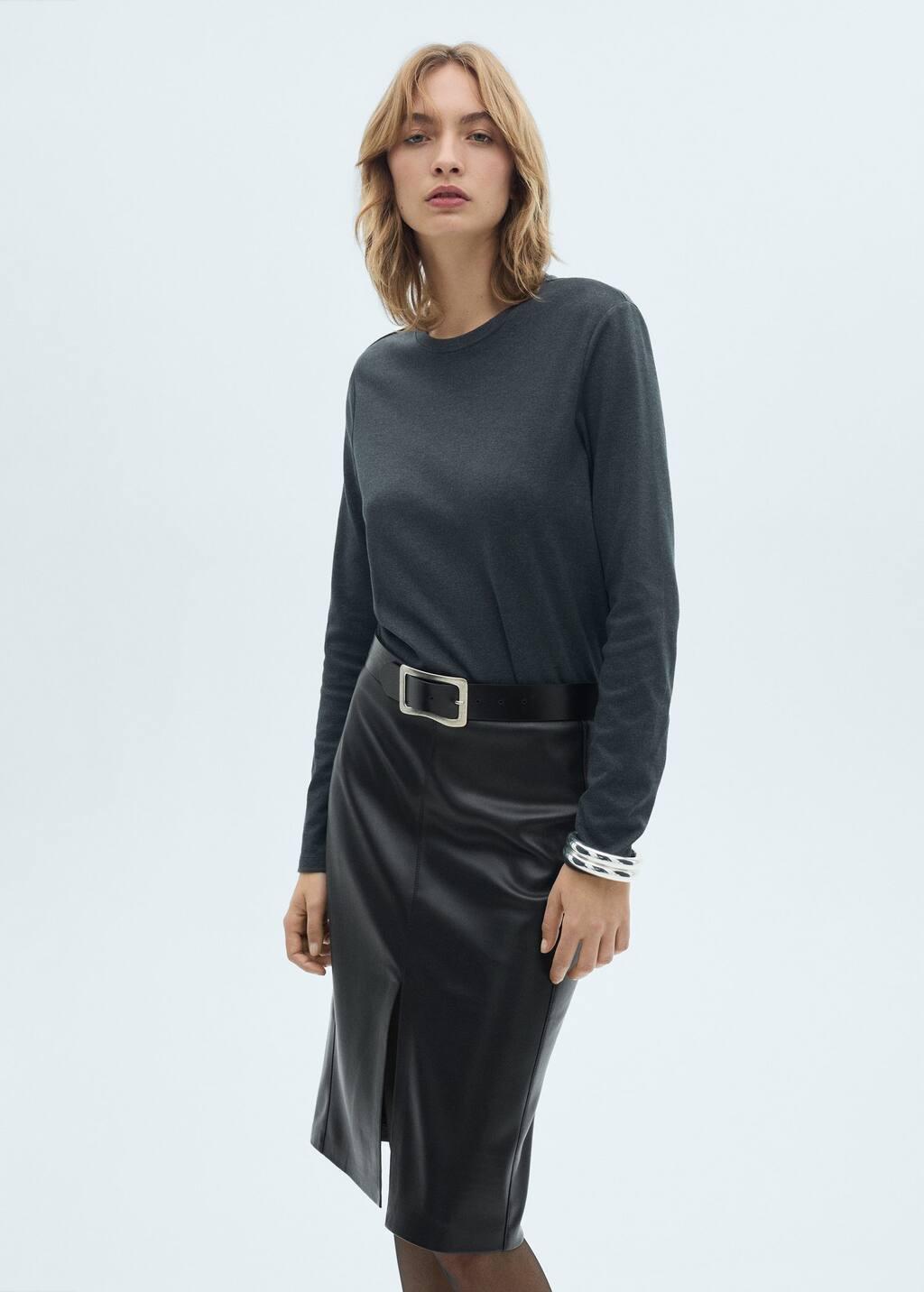 BLACK Faux-leather pencil skirt, , large image number 2