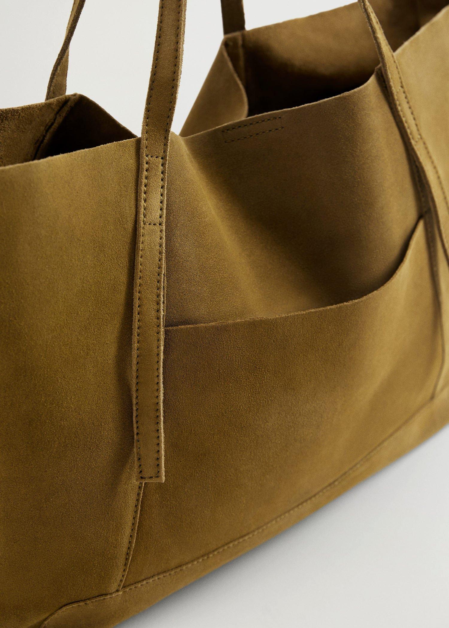 Khaki Leather Shopper Bag, Women, , large image number 1