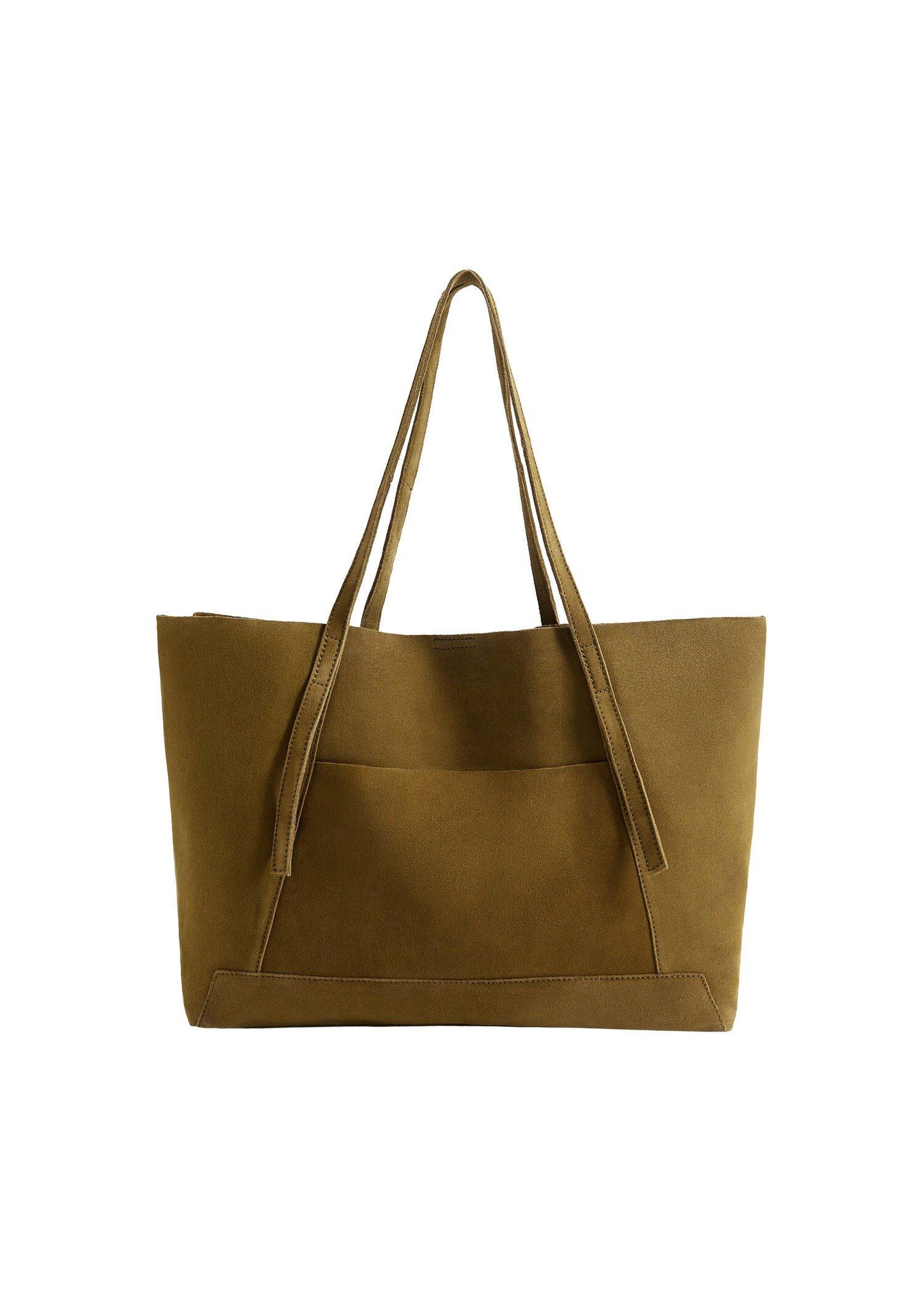 Khaki Leather Shopper Bag, Women, , large image number 2