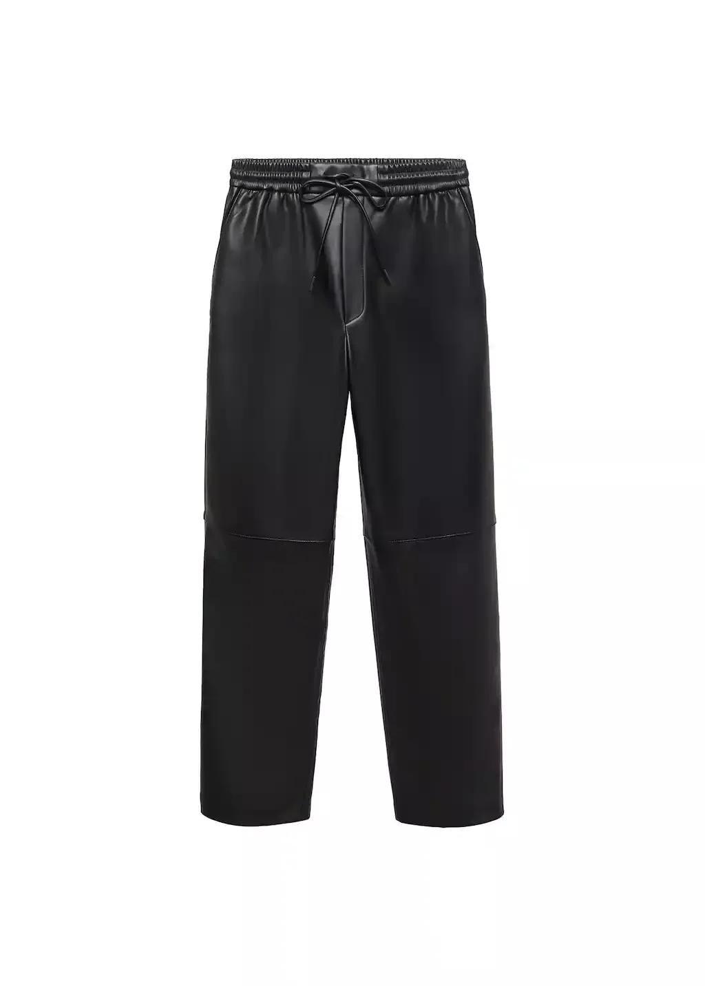 Black Pants With Stretch Waistband And Leather Effect, , large image number 3