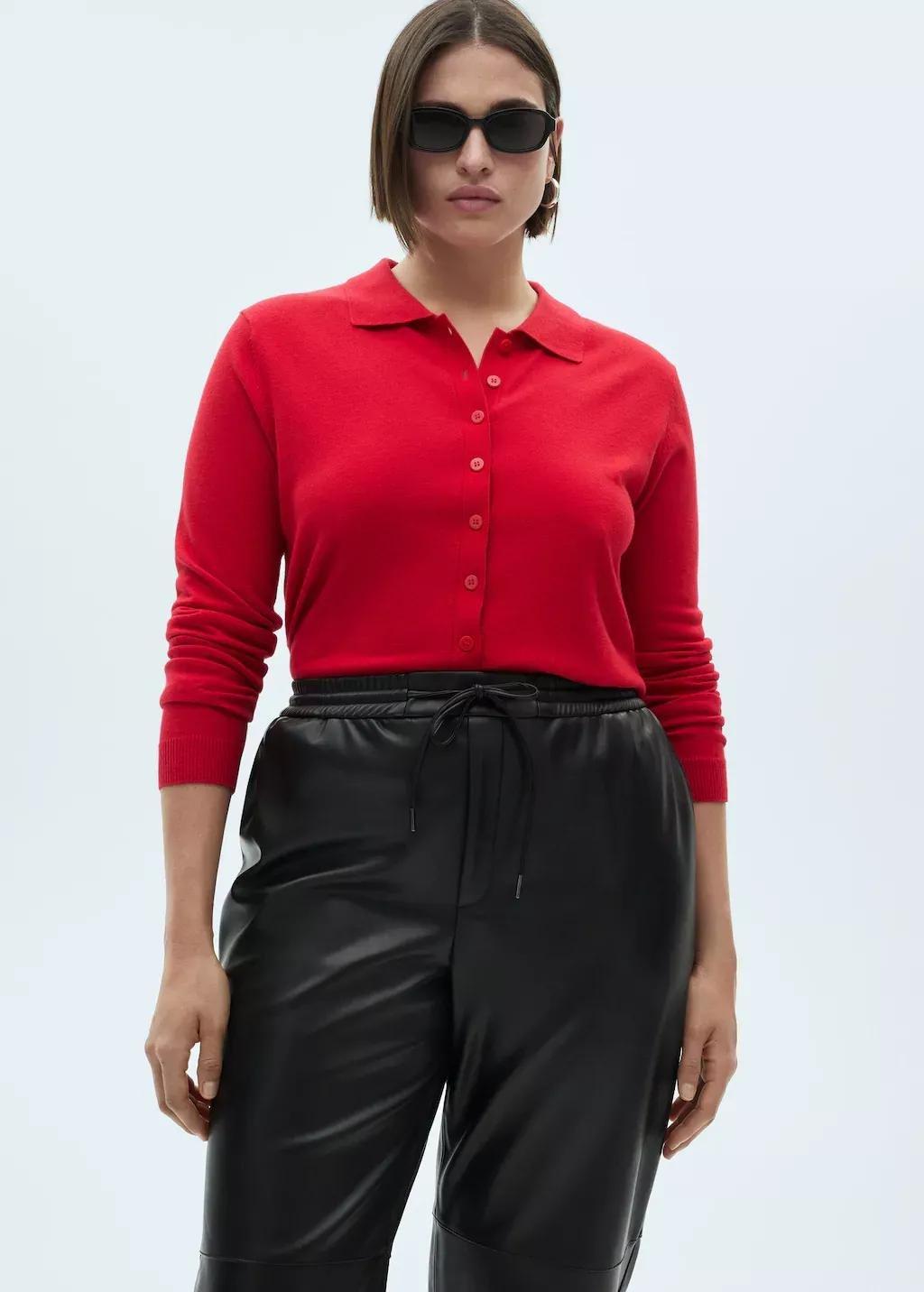 Black Pants With Stretch Waistband And Leather Effect, , large image number 4