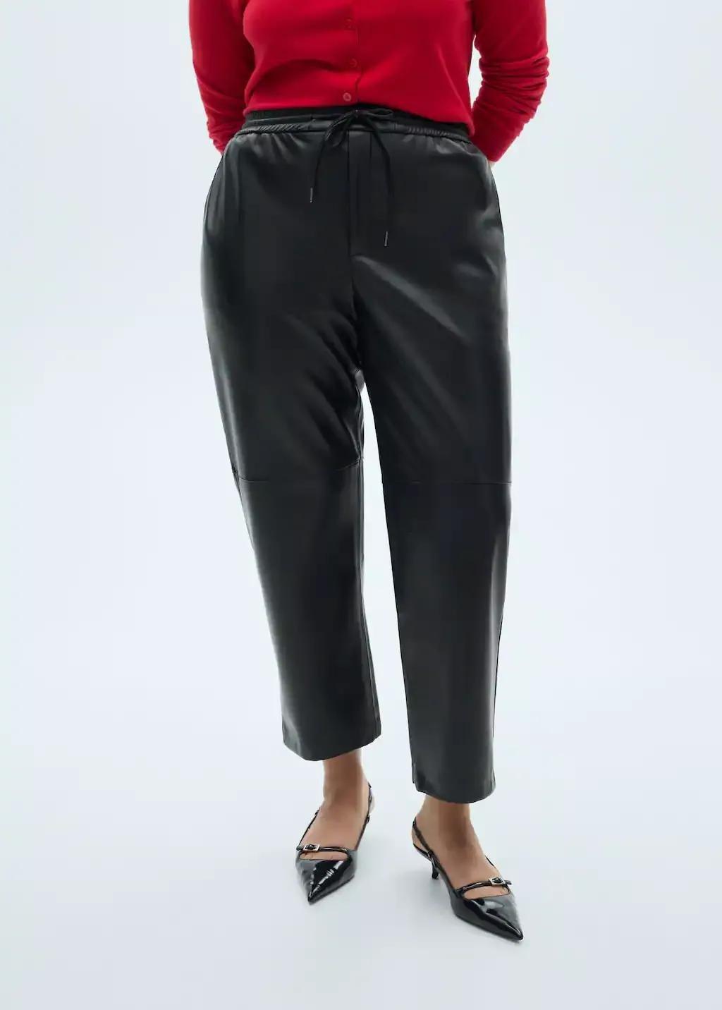 Black Pants With Stretch Waistband And Leather Effect, , large image number 5