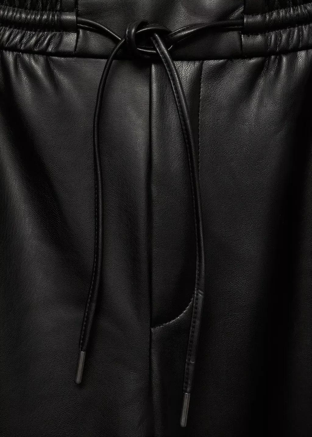 Black Pants With Stretch Waistband And Leather Effect, , large image number 6