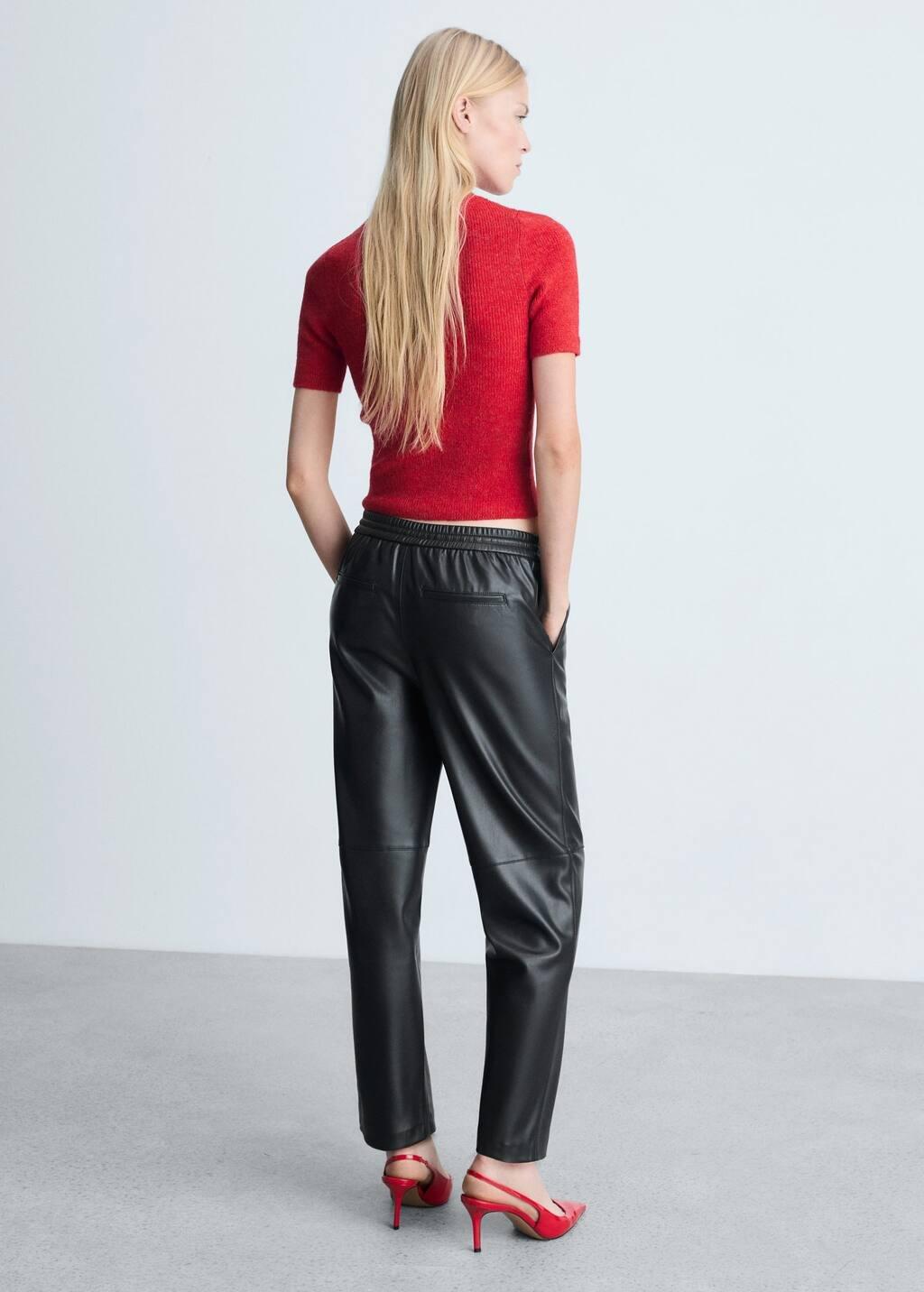 Black Pants With Stretch Waistband And Leather Effect, , large image number 7