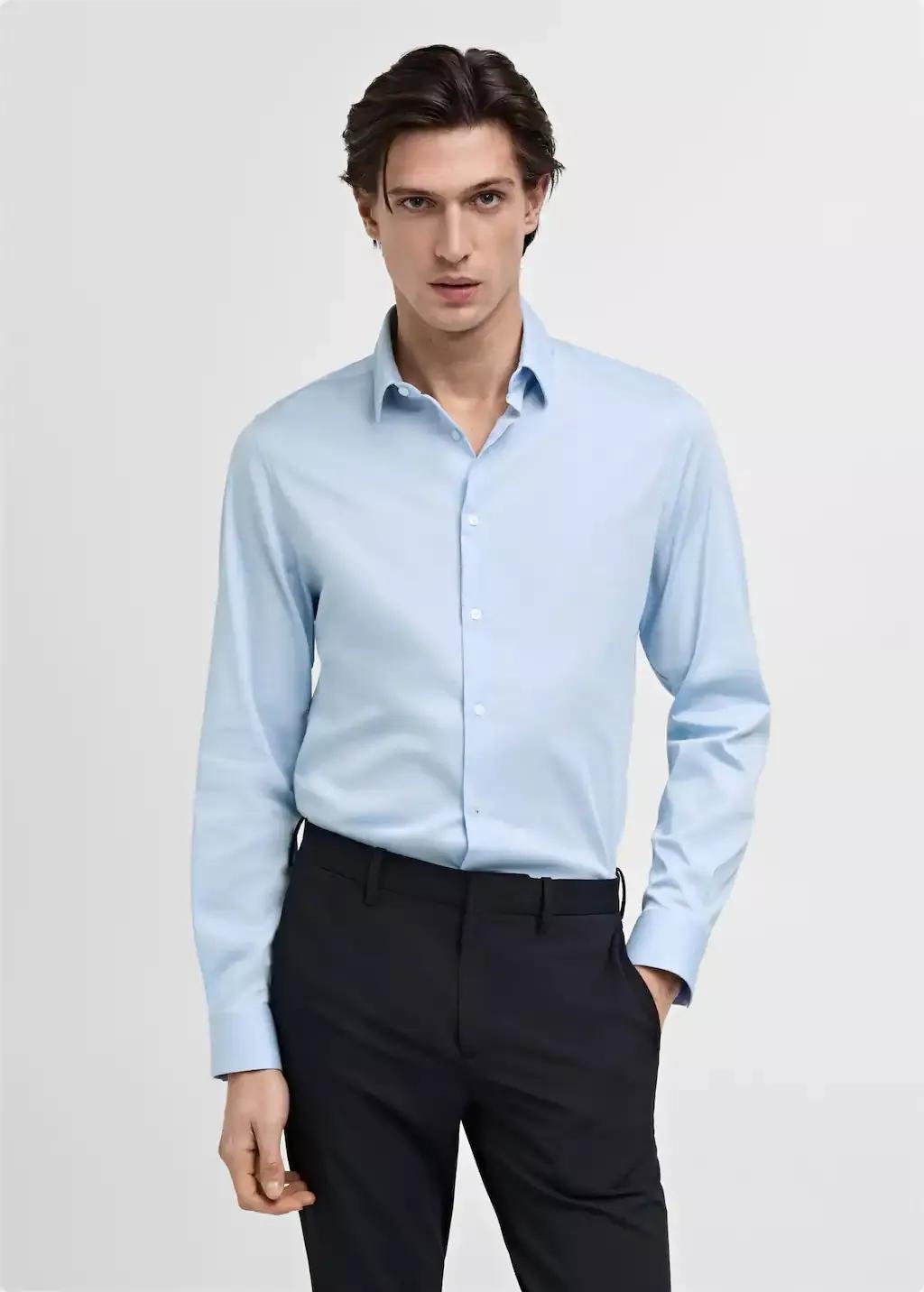 تسوق Blue Slim Fit Cotton Suit Shirt Mango | أزاديا الإمارات العربية ...