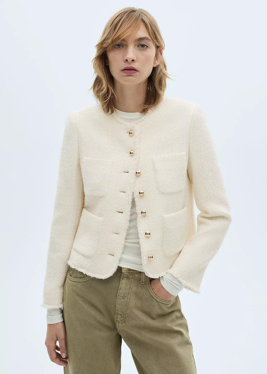 Beige Tweed Jacket With Jewel Buttons, , large image number 0