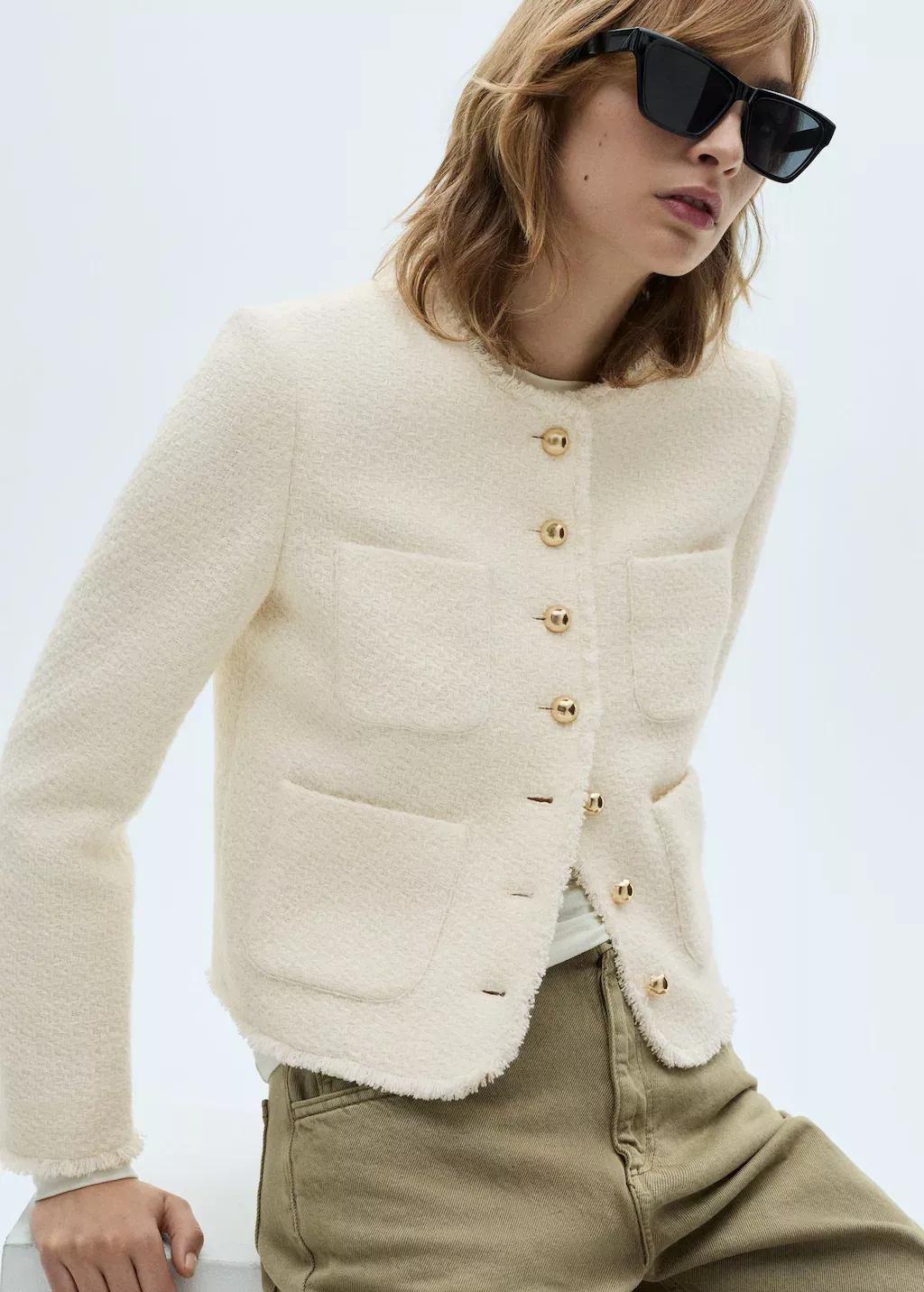 Beige Tweed Jacket With Jewel Buttons, , large image number 3