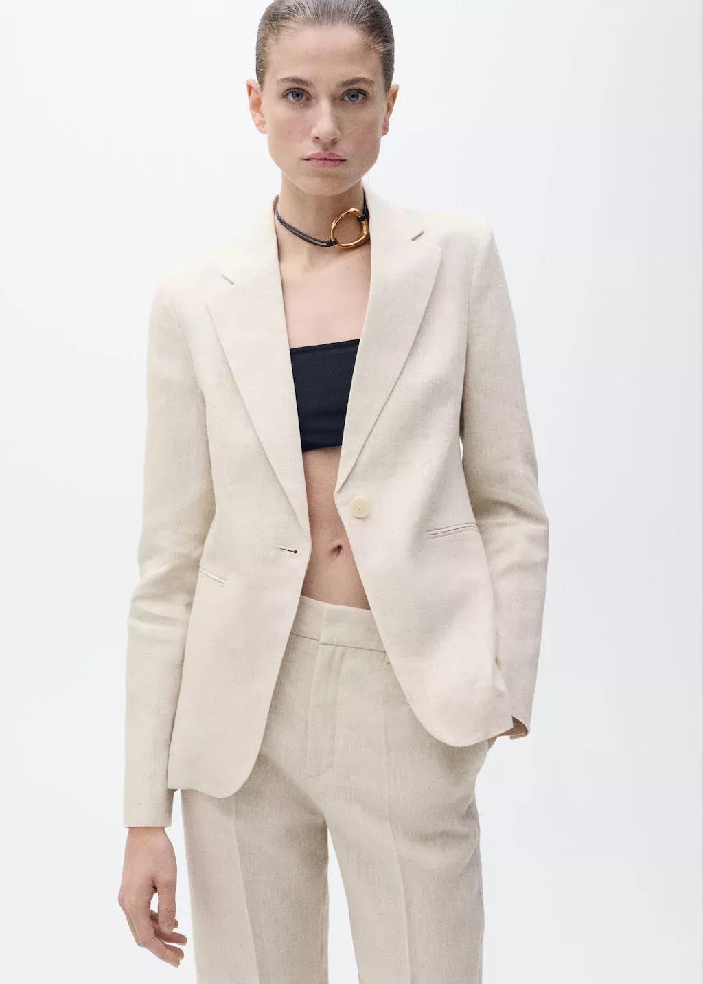 Grey Lt Pastel Linen Suit Jacket, , large image number 1