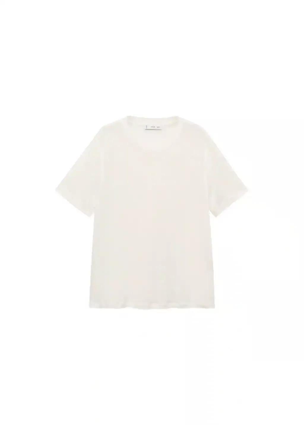 White Short-Sleeved Linen T-Shirt, , medium