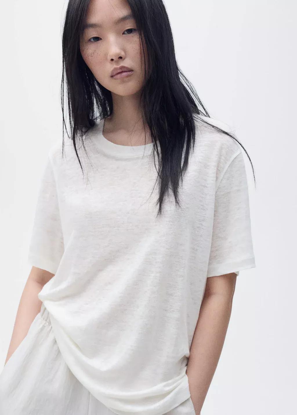White Short-Sleeved Linen T-Shirt, , large image number 1