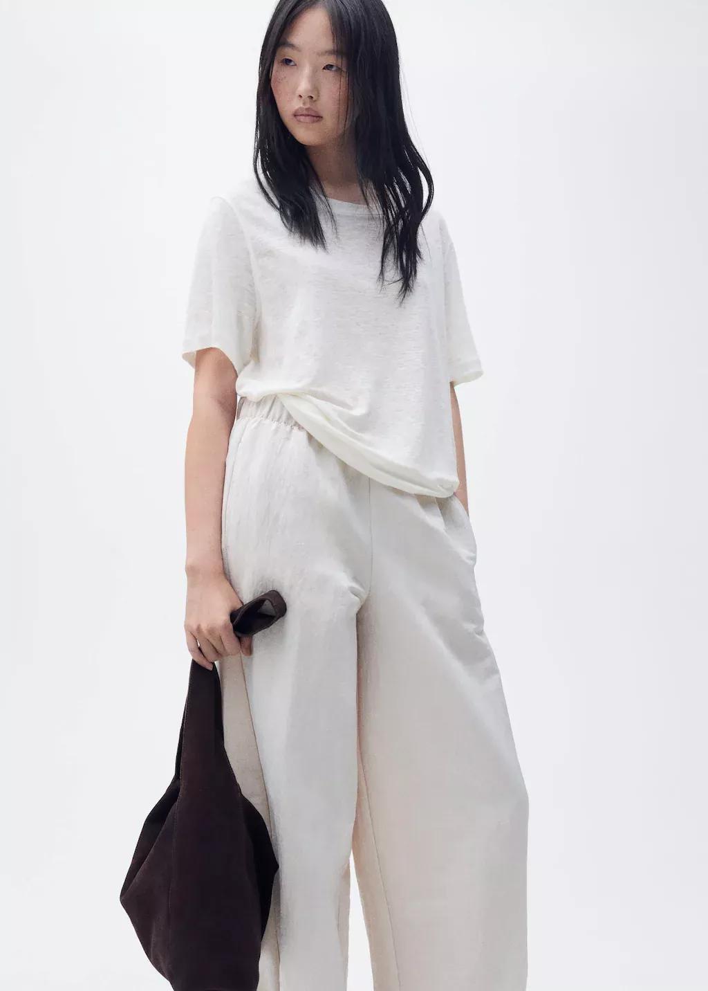 White Short-Sleeved Linen T-Shirt, , large image number 3