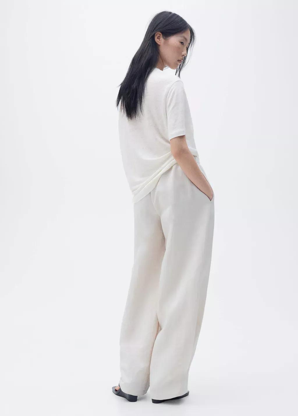 White Short-Sleeved Linen T-Shirt, , large image number 6