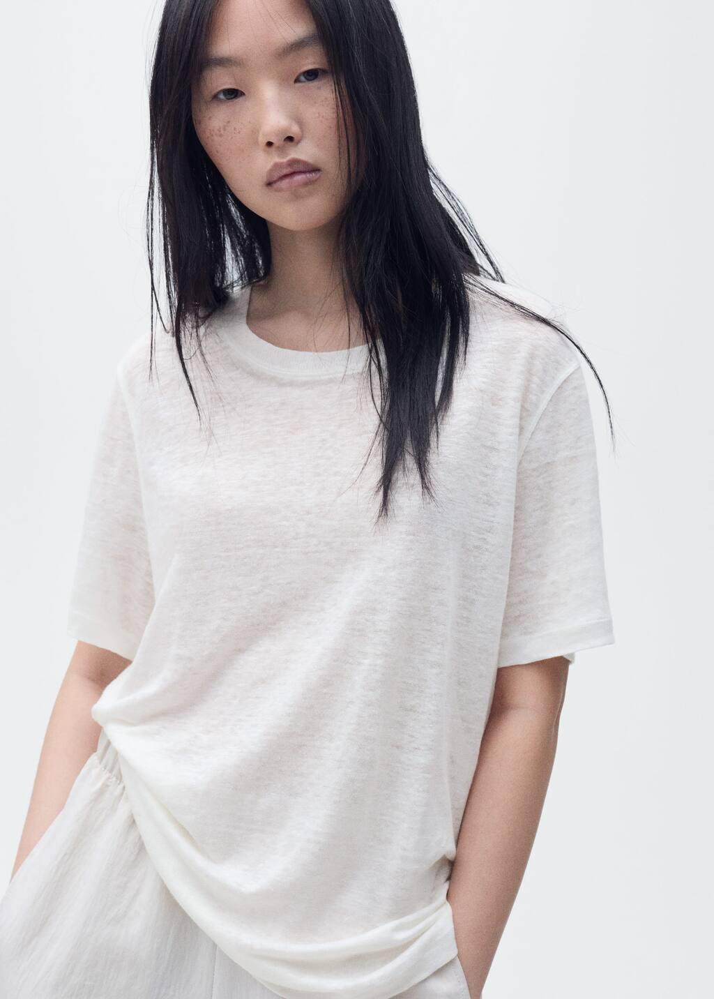 White Short-Sleeved Linen T-Shirt, , large image number 7