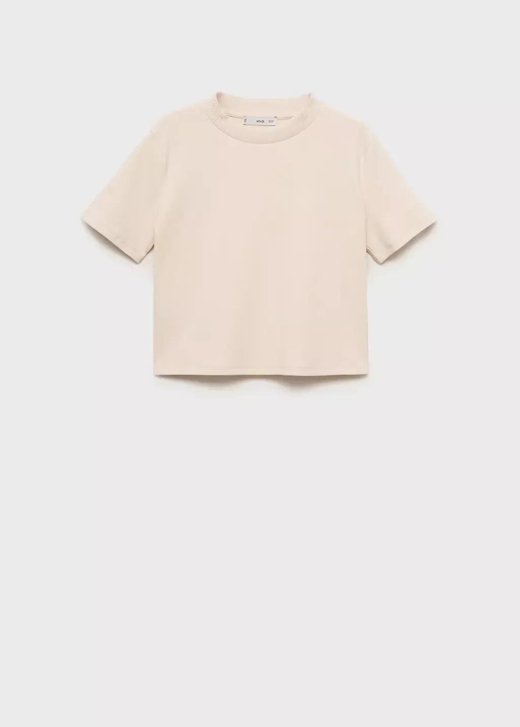 Beige Short Sleeve Cotton Blend T-Shirt, , large image number 3